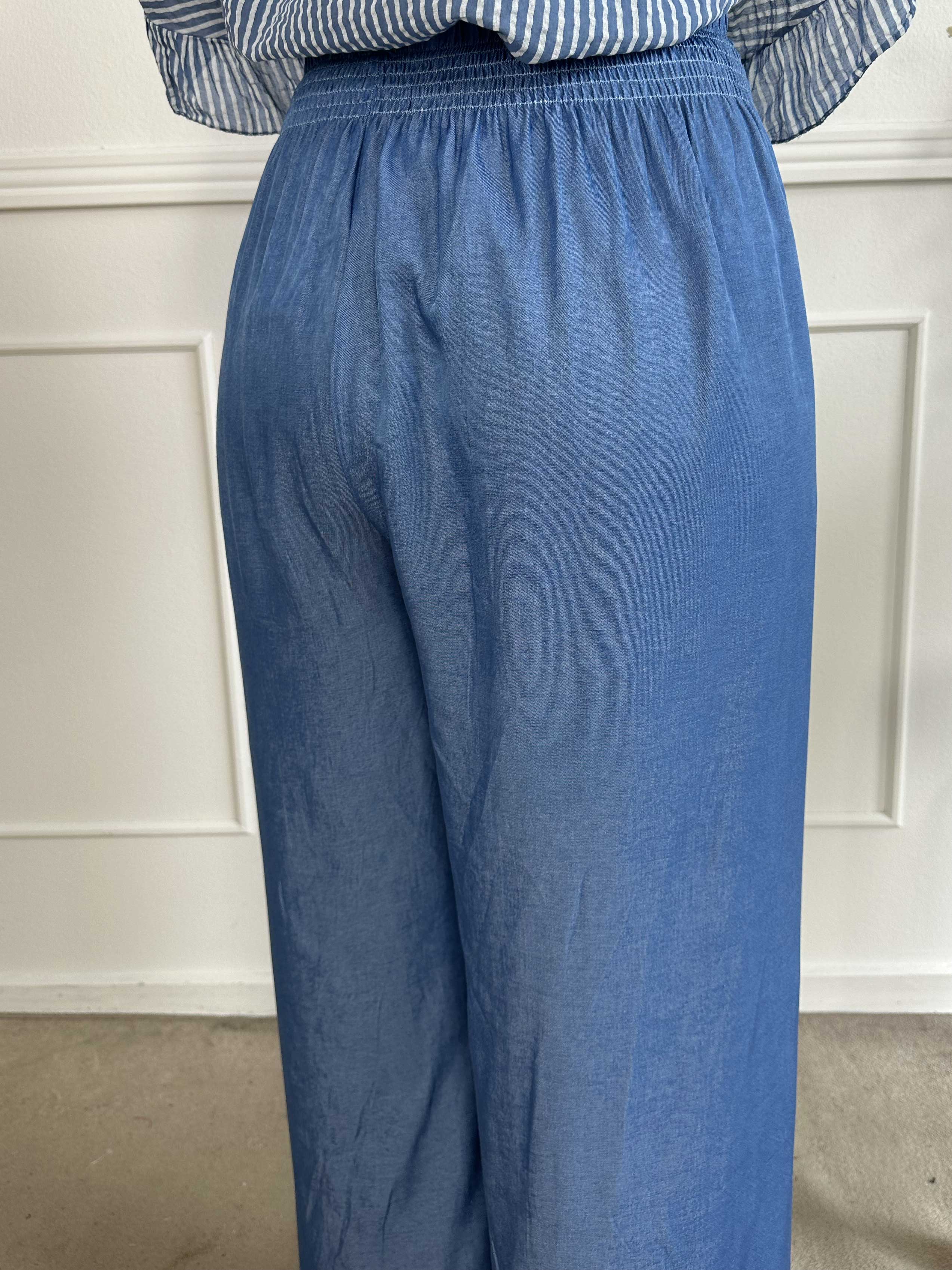 Pams Denim Pants - Løse bukser med elastikkant i livet